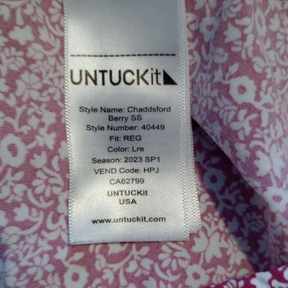 Untuckit Mens XXXL 3XL Red White Floral Button Down Shirt Chaddsford Regular Fit - Picture 4 of 6